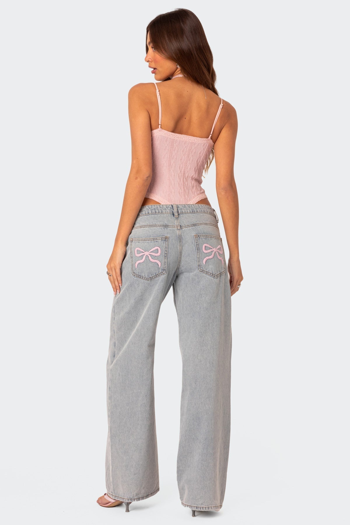 Bow Pocket Low Rise Baggy Jeans