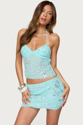 Nelley Backless Beaded Sequin Chiffon Top