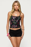Beaded Floral Embroidered Tank Top