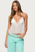 Meela Sequin Net Halter Top