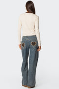 Leopard Heart Low Rise Baggy Jeans