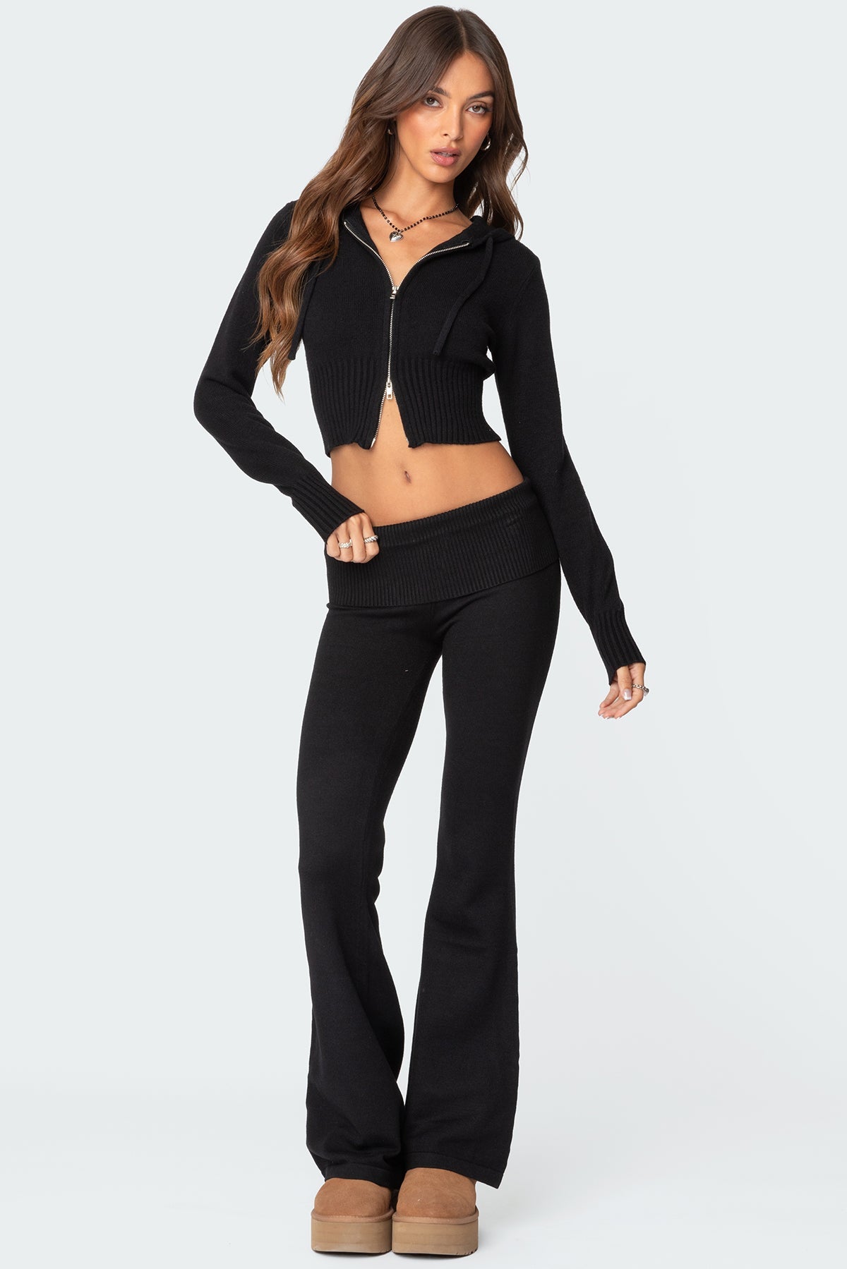 Desiree Knitted Low Rise Fold Over Trousers
