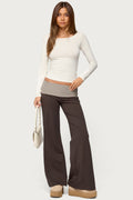 Meshey Striped Foldover Trousers