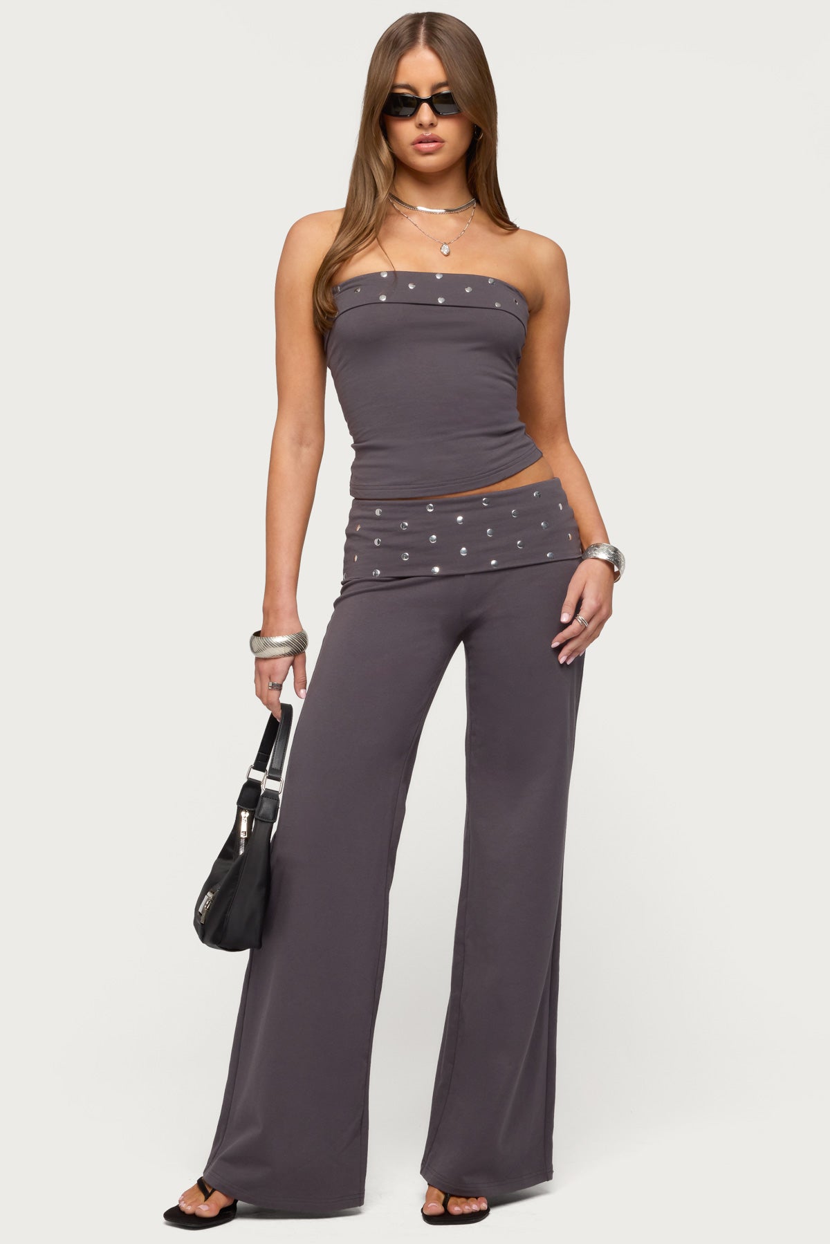 Breanna Studded Foldover Wide Leg Trousers