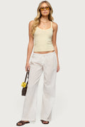 Embroidered Polka Dot Sheer Cotton Trousers