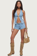 Ciel Low Rise Denim Micro Shorts