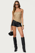 Kariss Lace Up Faux Leather Micro Shorts