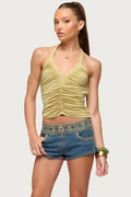 Jackey Ruched V Neck Halter Top